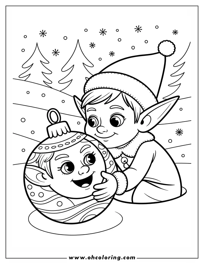 Christmas Elf holding a Christmas ornament