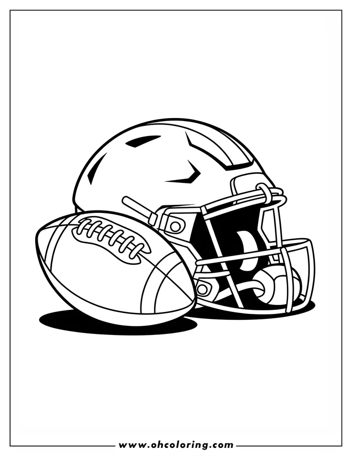 Line art of a football helmet and ball.