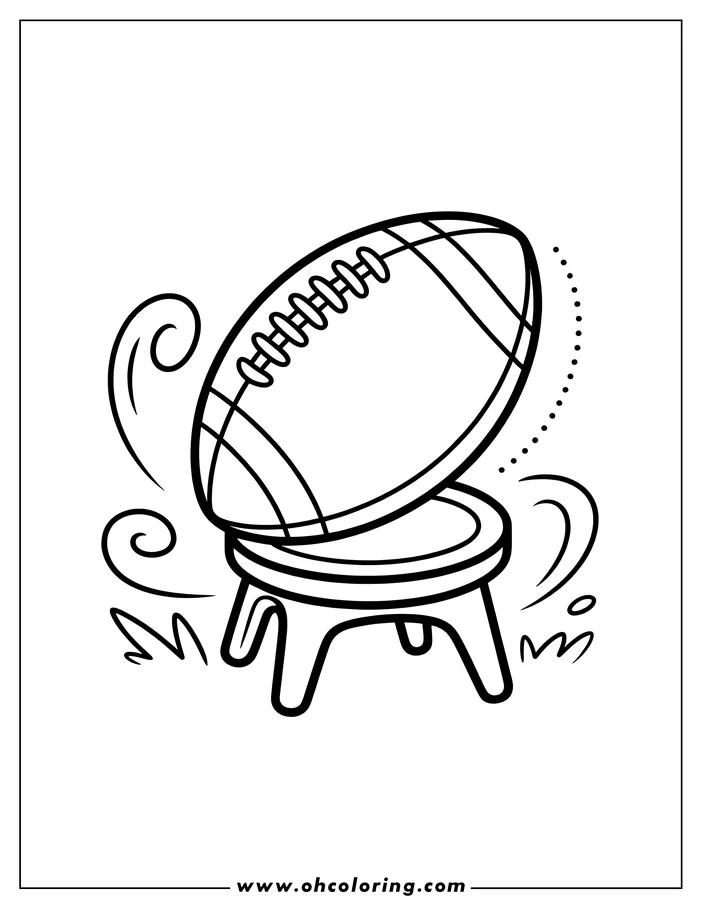 Line art of a football displayed on a small stand.