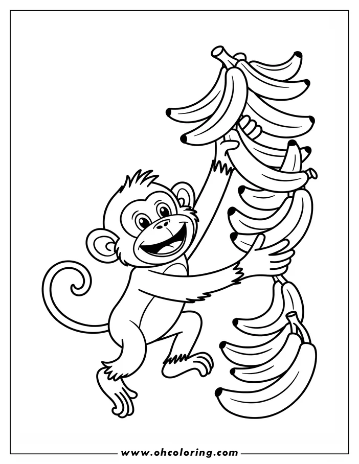 Cartoon monkey holding a bunch of bananas