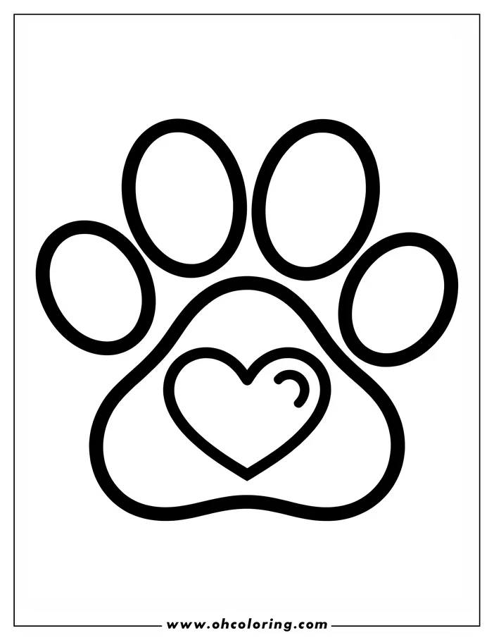 Line art of a paw print with a heart at the center.