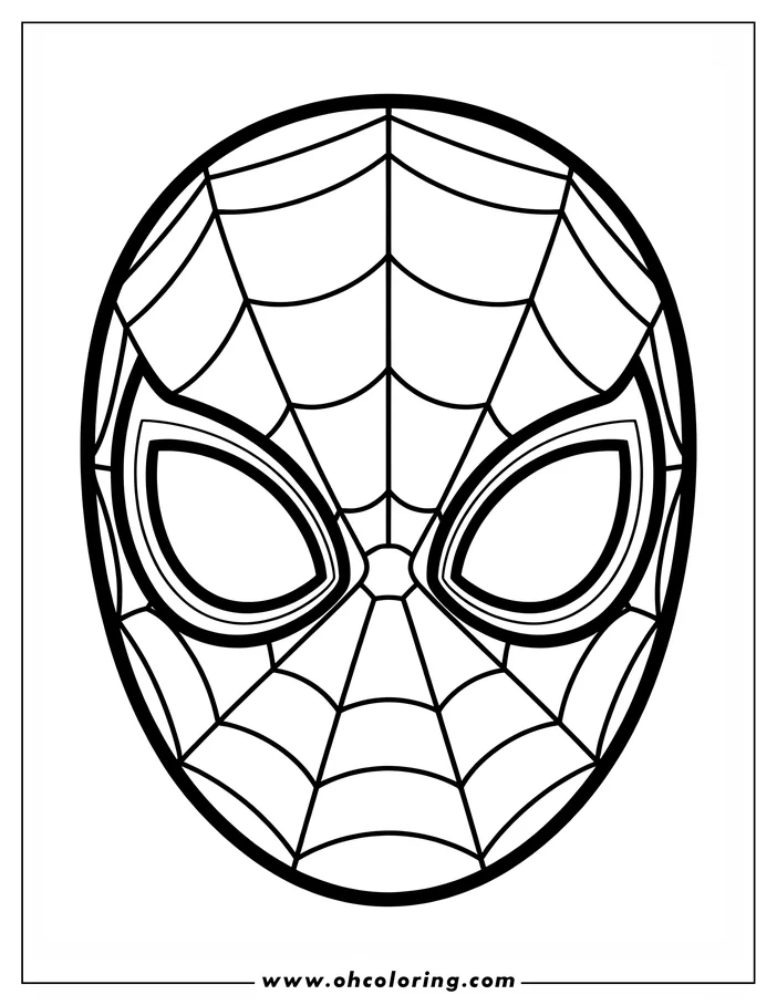 Line art of Spider-Man's mask, featuring large white eyes and the distinctive web pattern.