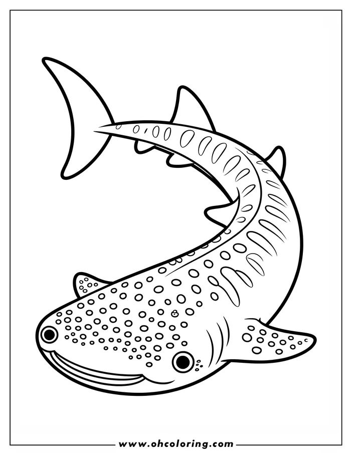 Outline of a cartoon whale shark with a spotted and striped body