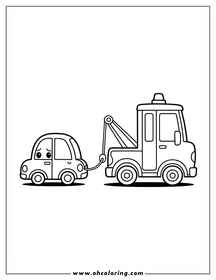 Outline of a car being towed by a tow truck.
