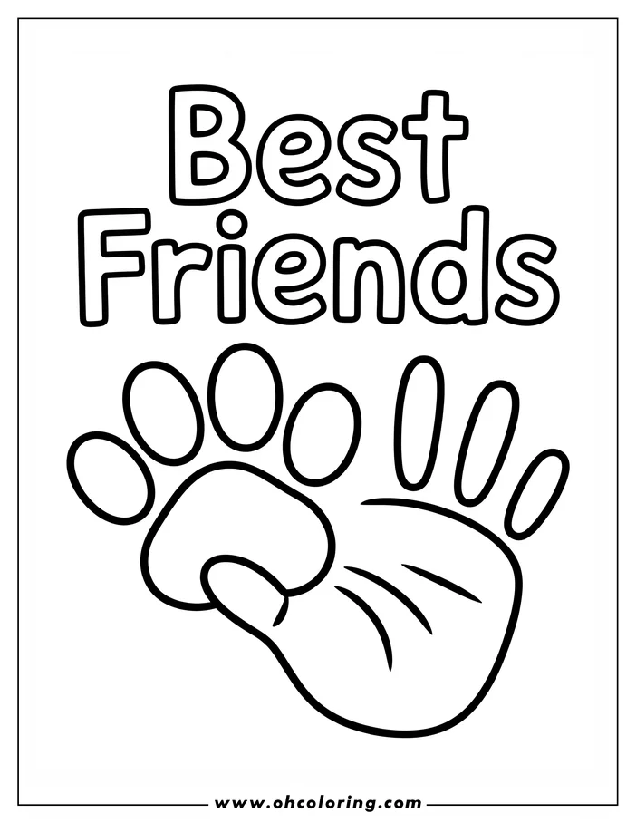 Line drawing of a dog paw print beside a human hand.  The words 'Best Friends' appear above.