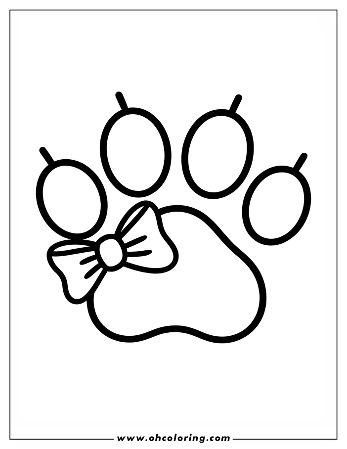 Line art of a dog paw print with a bow.
