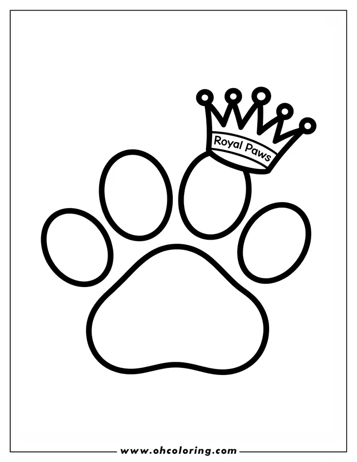 Outline of a dog paw print with a crown labeled 'Royal Paws' resting on top.