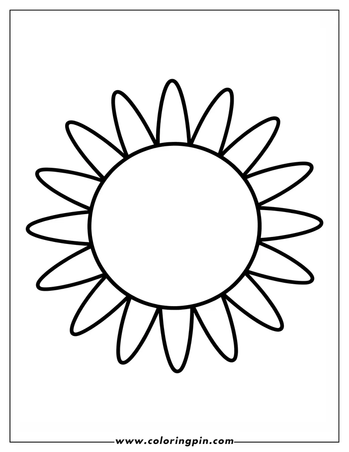 Outline of a simple flower with numerous rounded petals and a circular center.