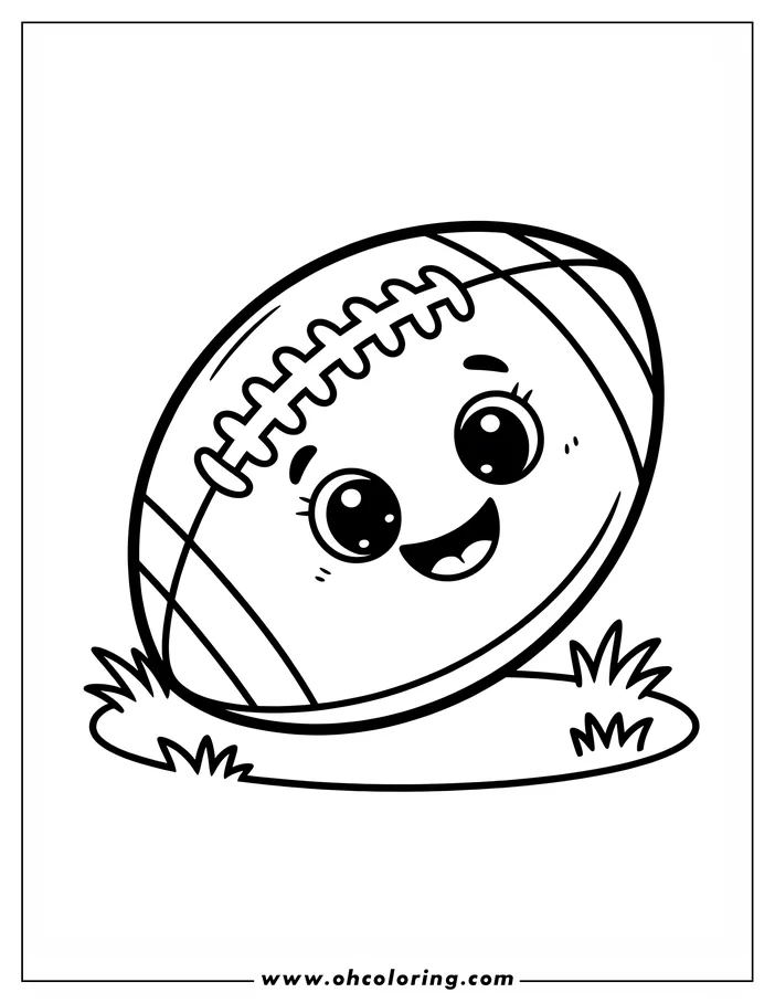 Outline of a smiling football resting on a patch of grass