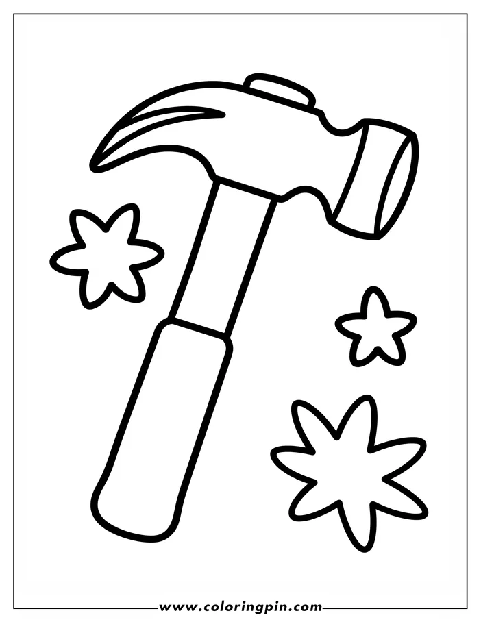 Outline of a hammer with three decorative stars.