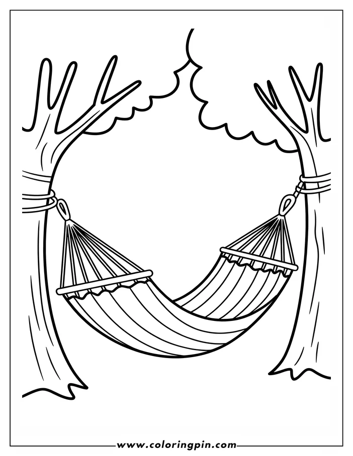 Outline of a hammock strung between two trees