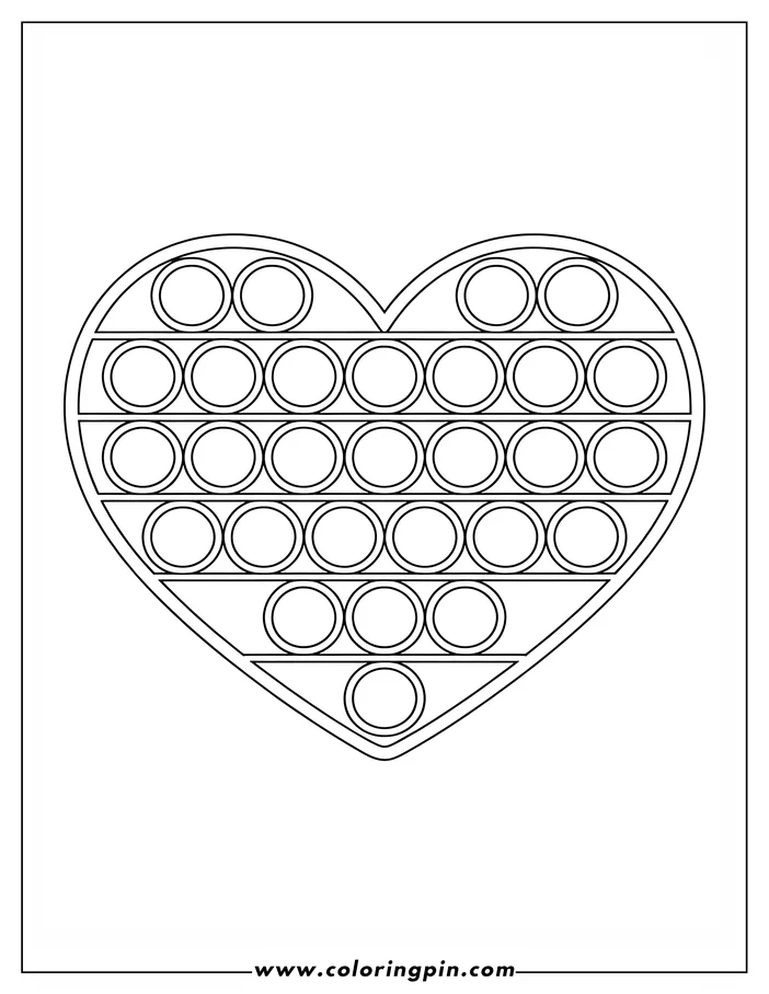 Outline of a heart-shaped pop-it toy with small and large circles.