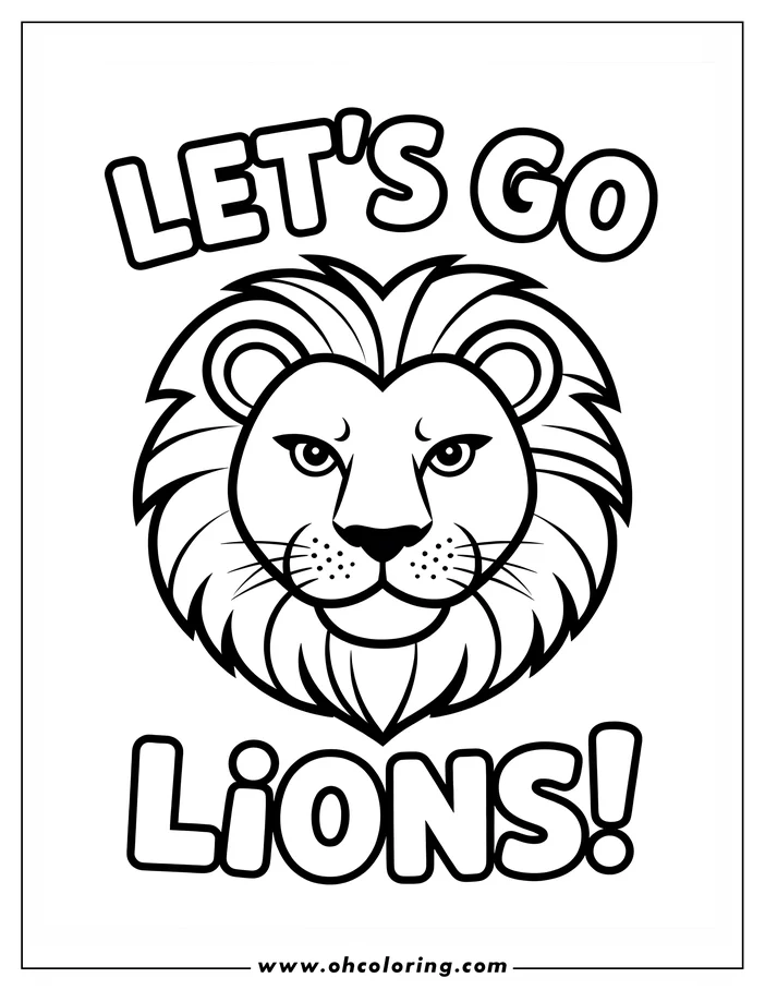 Line art of a lion's face with the words 'Let's Go Lions'.
