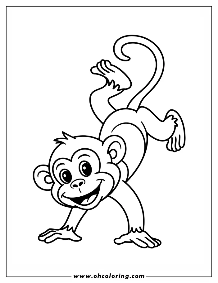 Outline of a playful monkey balancing on its hands in a handstand pose.
