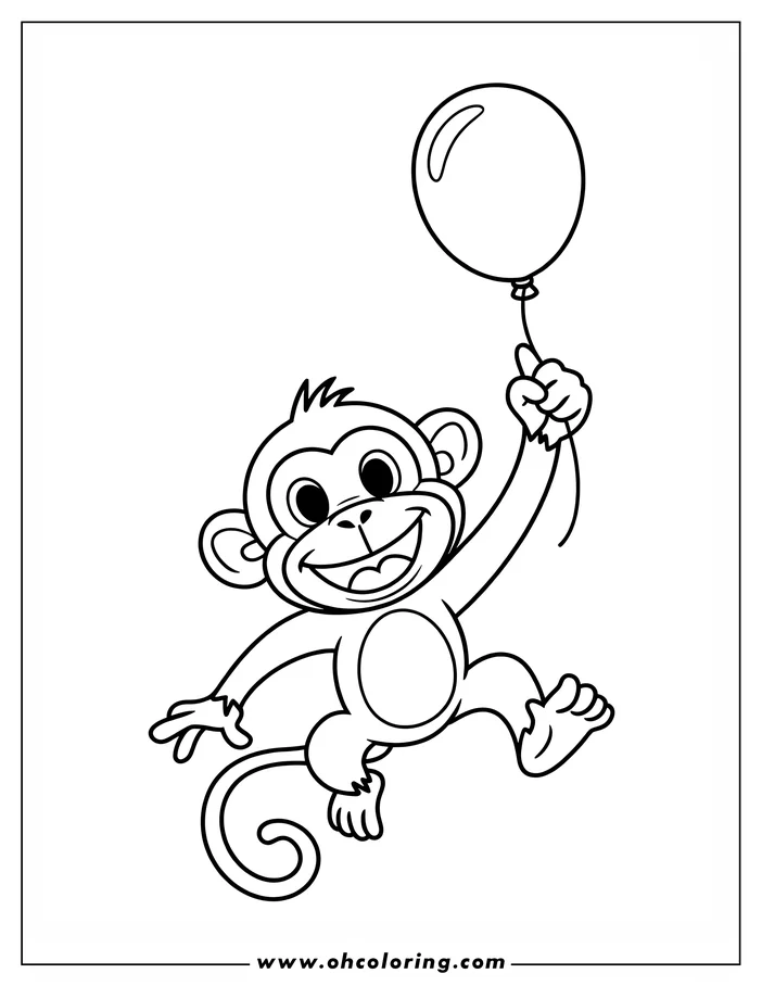 Cartoon monkey holding a balloon and smiling