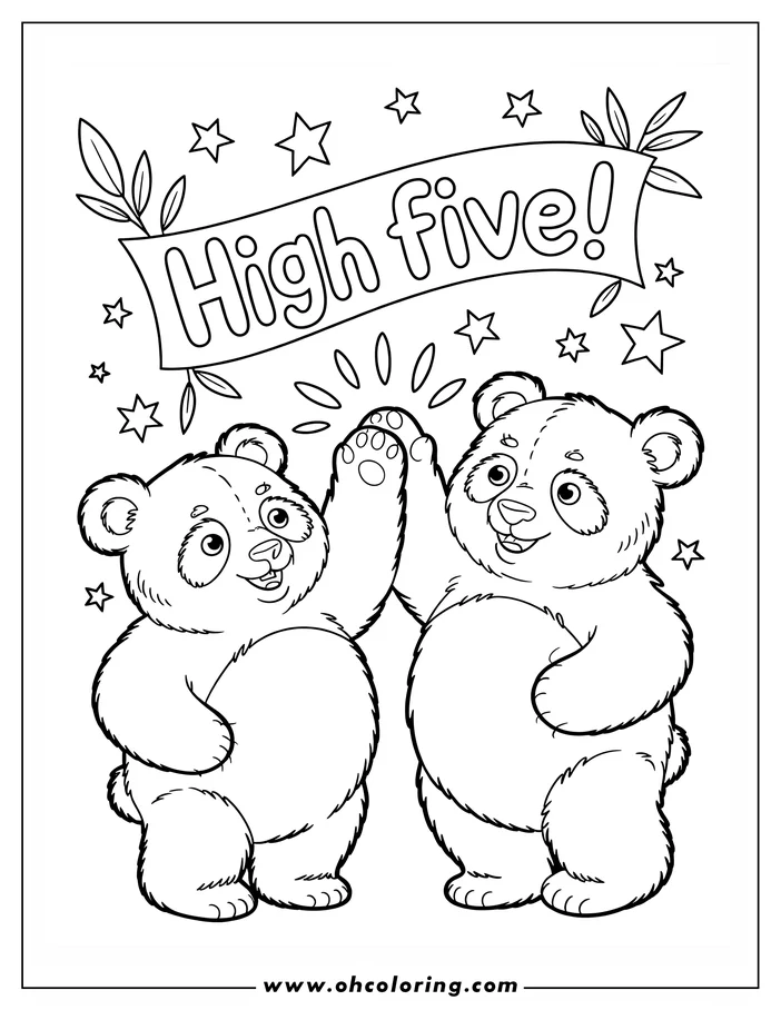 Two pandas giving a high five, surrounded by stars and leaves.