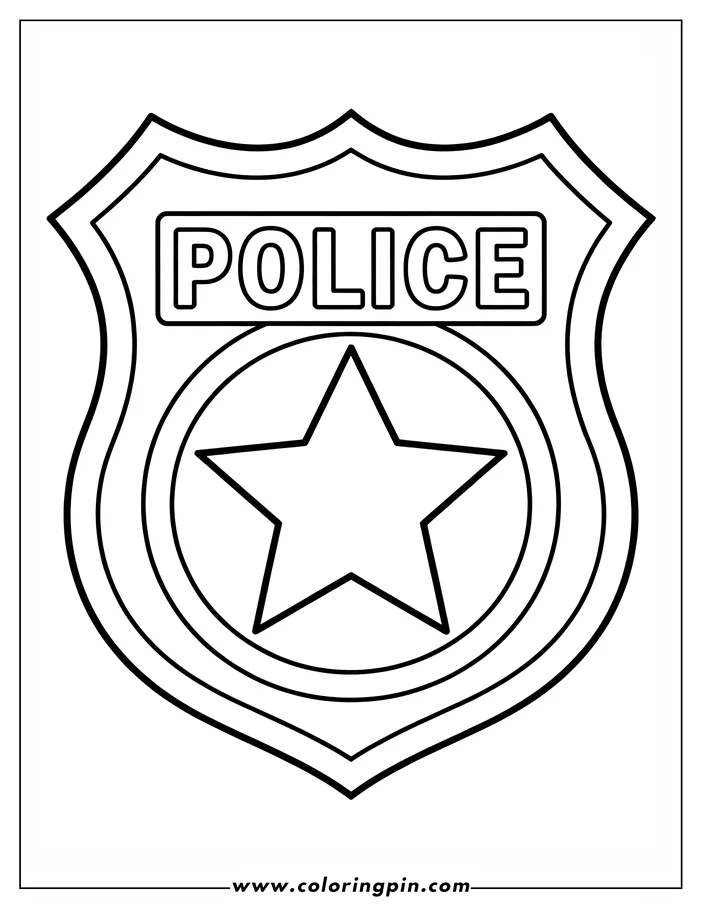 Line drawing of a police badge with a star.