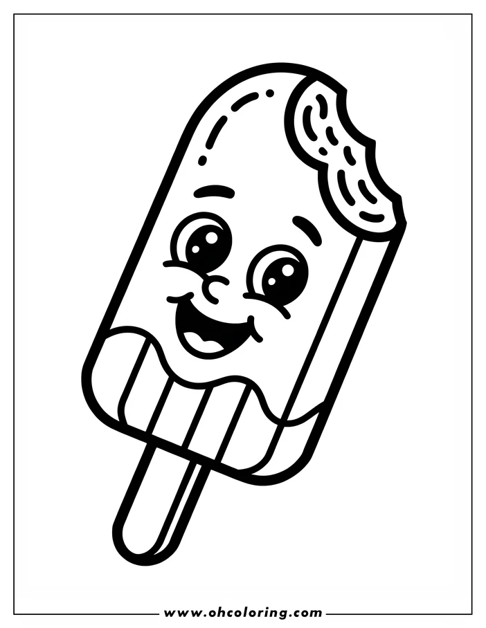 Outline of a happy popsicle with a bite taken out of the top corner.
