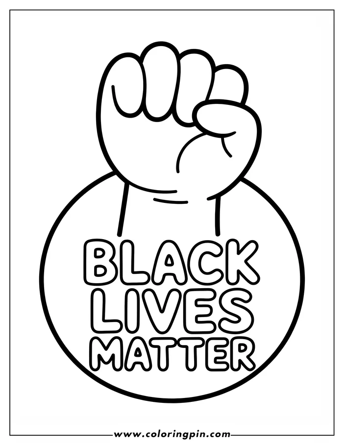 Line art of a raised fist with the words Black Lives Matter. Perfect for those who want to color in support of the movement.