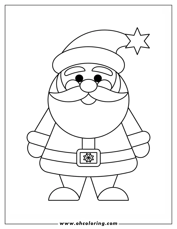Line art of Santa Claus, with a big beard and a hat with a star on top.