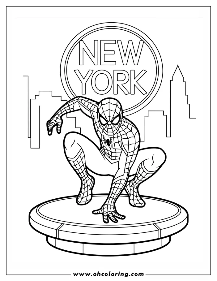 Spider-Man crouched in New York City, ready for action