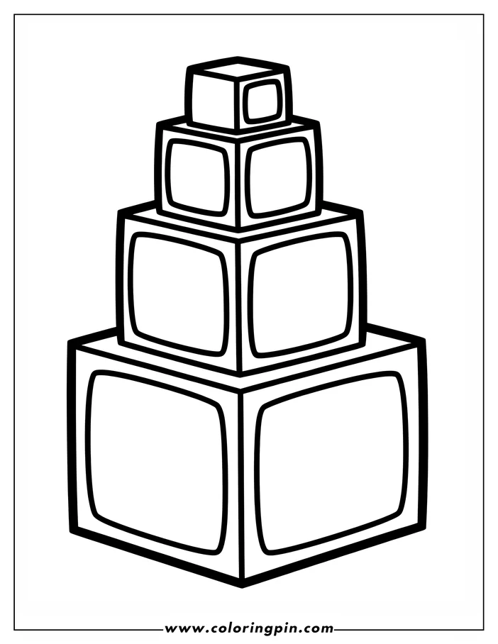 Line art of four stacked televisions, decreasing in size from bottom to top.