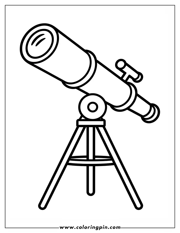 Line art of a telescope on a tripod stand.