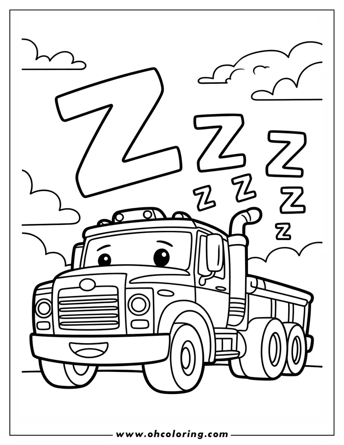 Outline of a sleeping truck with Z's floating above it. 