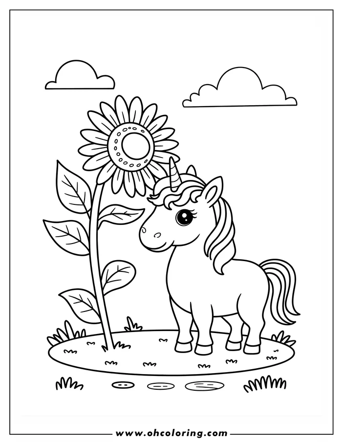 Outline of a unicorn with a large sunflower