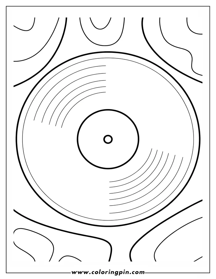 Simple design of a vinyl record with concentric grooves and a central label.