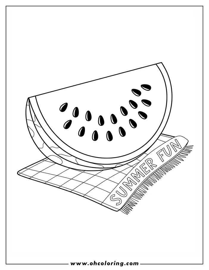 Line art of a watermelon slice on a summer fun towel