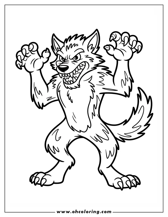 Line art of a growling werewolf with raised claws.