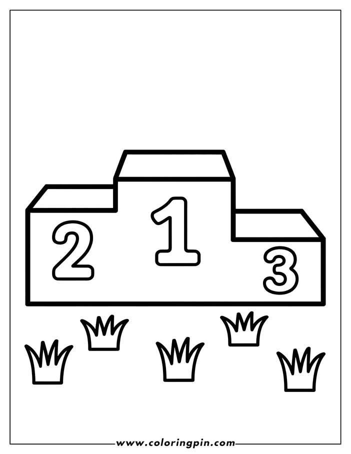 Simple outline of a winners podium with numbers 1, 2 and 3. Tufts of grass are visible at the base.