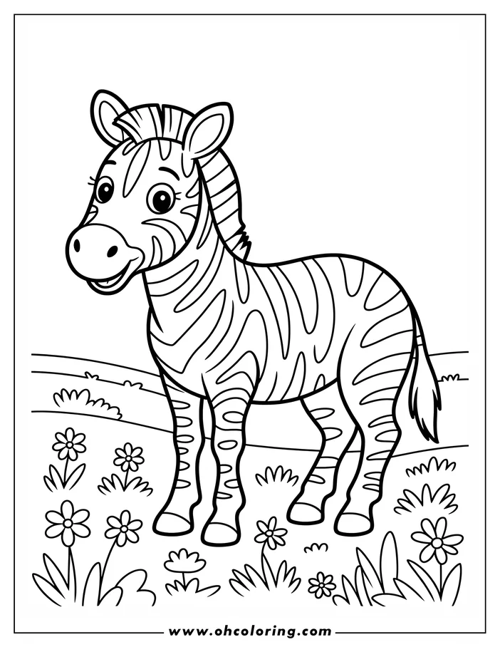Outline of a zebra standing in a field of flowers.