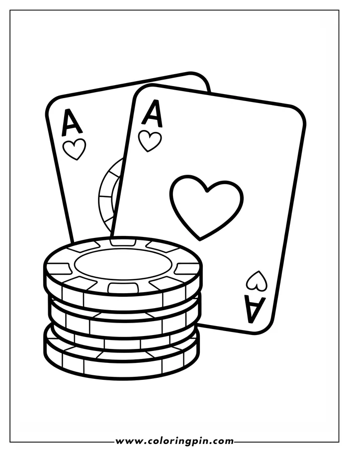 Outline of two aces of hearts and a stack of poker chips