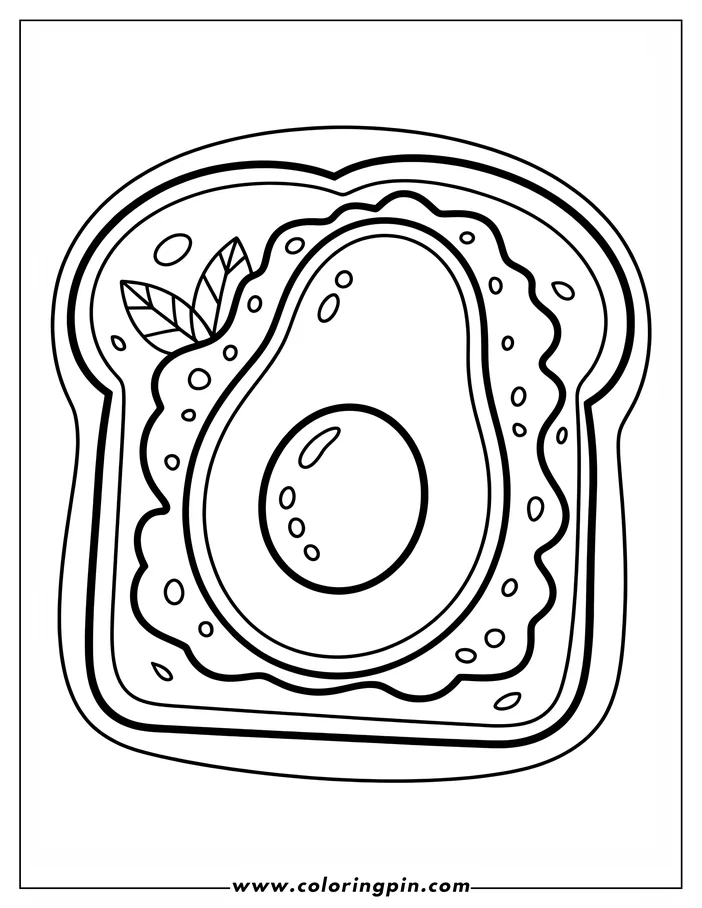 Line art of an avocado on toast, ready to be colored.