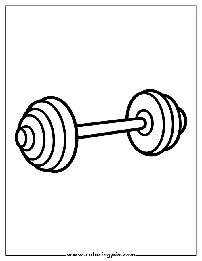 Line art of a barbell with weights.