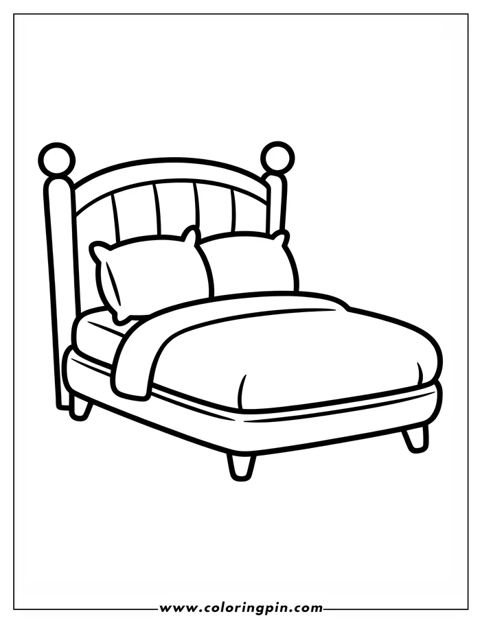Outline of a simple bed with two pillows, a blanket, and a headboard.
