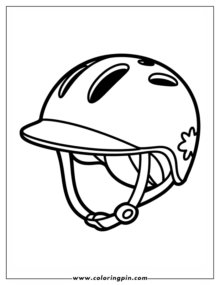 Line art of a bicycle helmet with vents and a floral design.