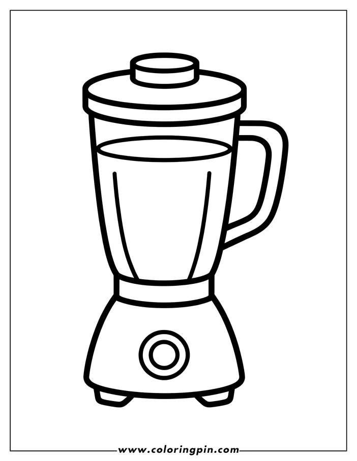 Outline of a blender with a lid, handle, and a round base with a power button.