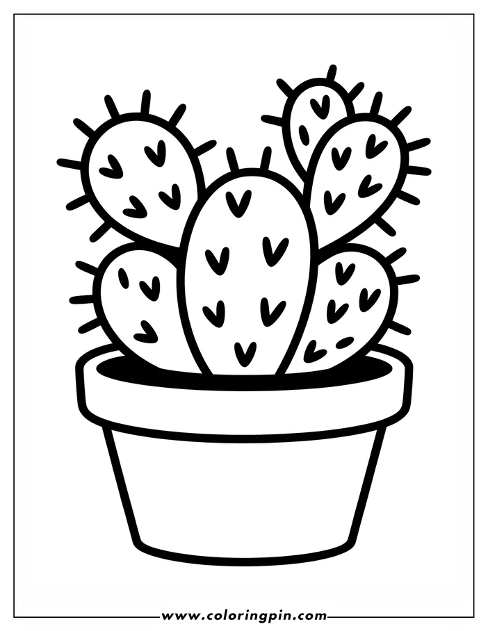Outline of a cactus plant in a terracotta pot.