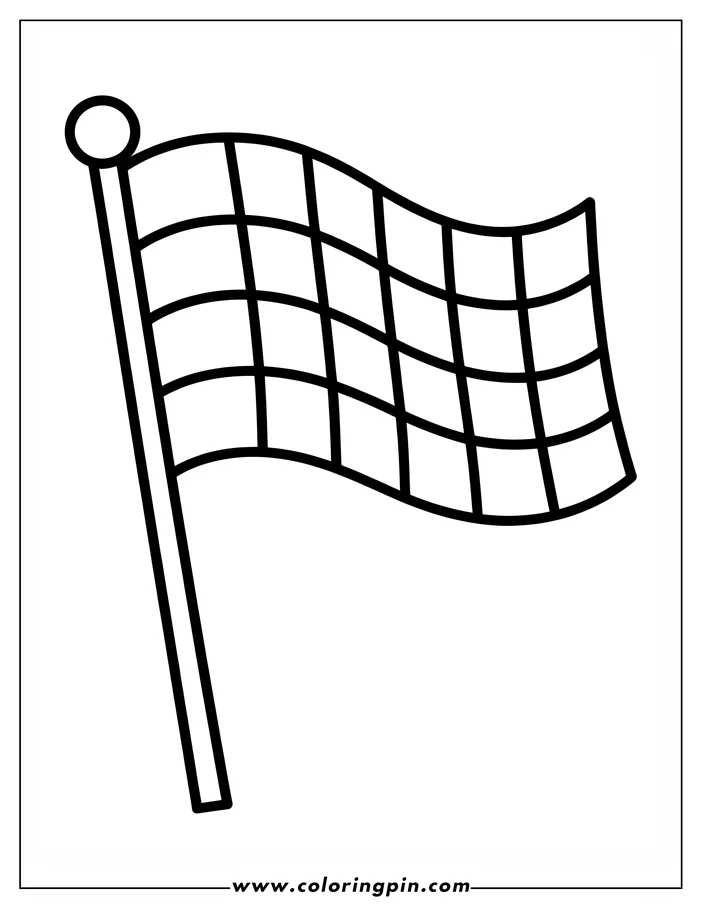 Line art of a checkered flag waving on a pole.