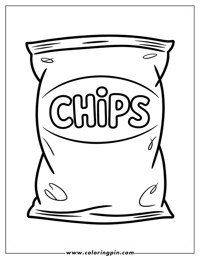Outline of a bag of chips. The word "CHIPS" is printed on the front.