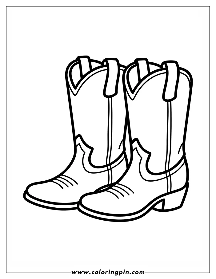 Line art illustration of a pair of cowboy boots, featuring classic Western style stitching and slightly raised heels.