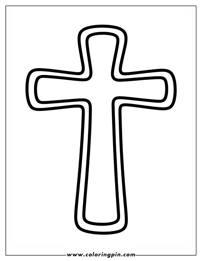 Simple outline of a Christian cross with rounded edges, ready for coloring.