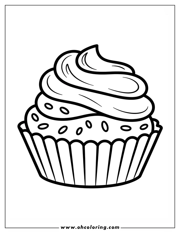 Line art of a cupcake with frosting and sprinkles