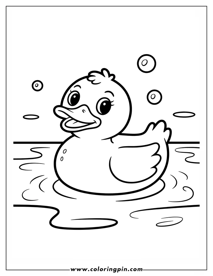 A cartoon duck swims contentedly in the water with bubbles floating nearby.