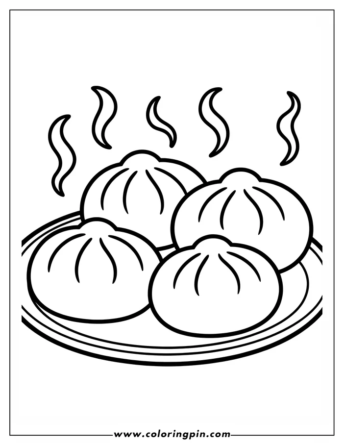 Four steaming dumplings sit on a plate, ready to be colored.
