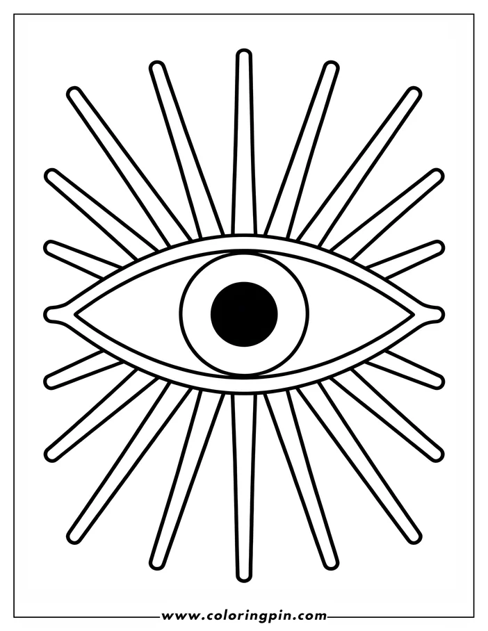 Line art of an eye with rays extending outwards