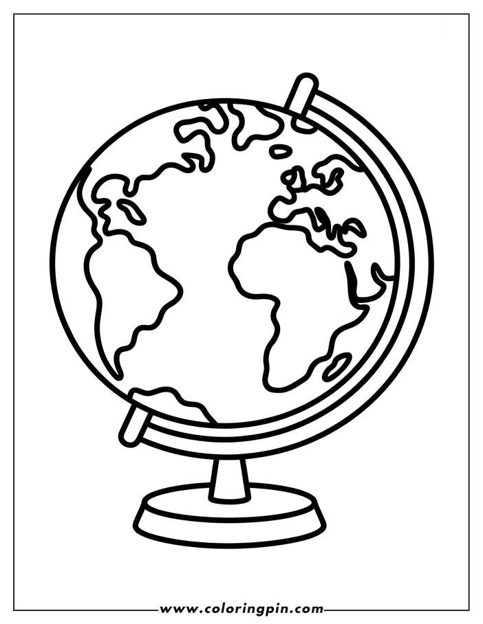 Line art of a globe on a stand